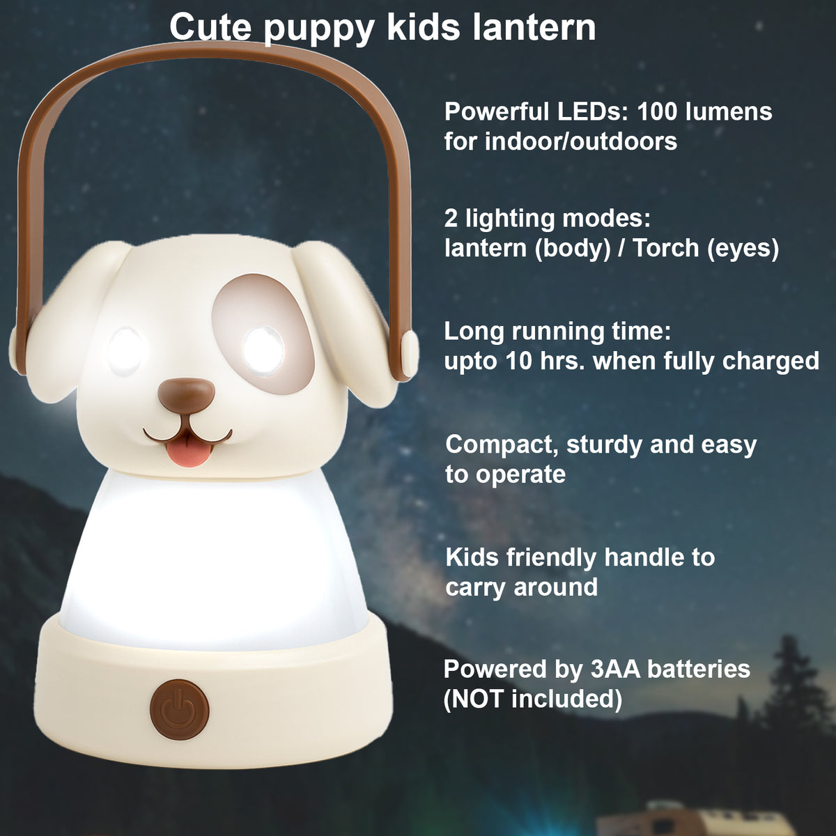 Puppy LED Kids Lantern and Rechargeable Kids Headlamp Set - Beige