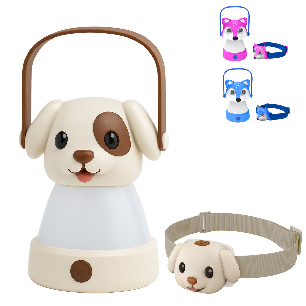 Puppy LED Kids Lantern and Rechargeable Kids Headlamp Set - Beige