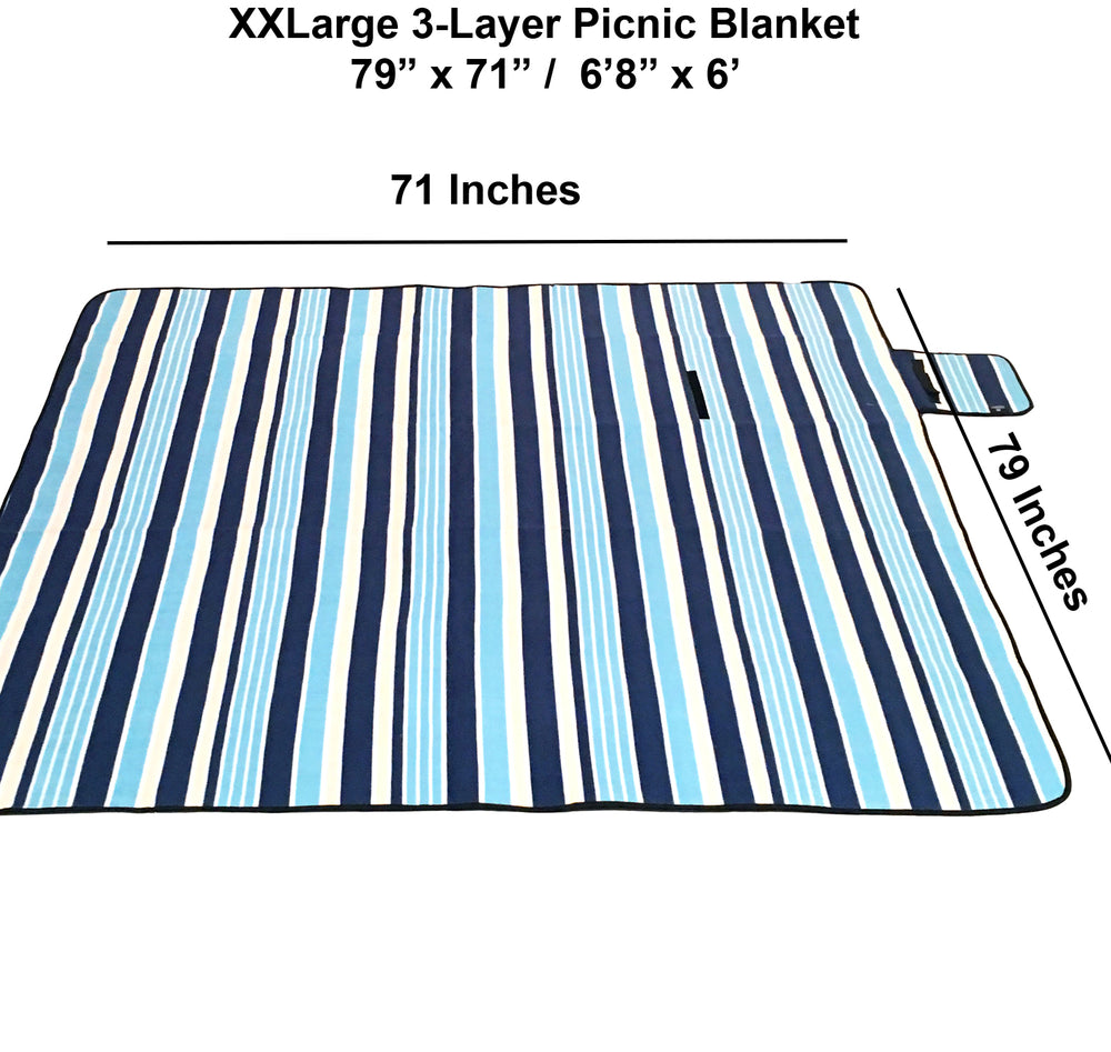 
                  
                    80" x 72" 3-layer xxlarge waterproof outdoor blanket - blue stripe
                  
                